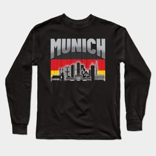 Munich Germany Skyline Vintage German Flag Long Sleeve T-Shirt